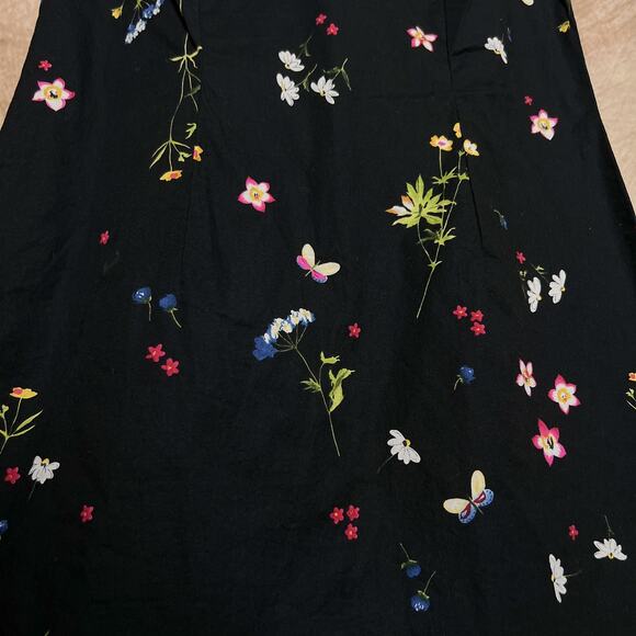 Vintage 90s Teddi Floral Butterfly Print Sleeveless Shift Dress Black Whimsigoth - Picture 4 of 7